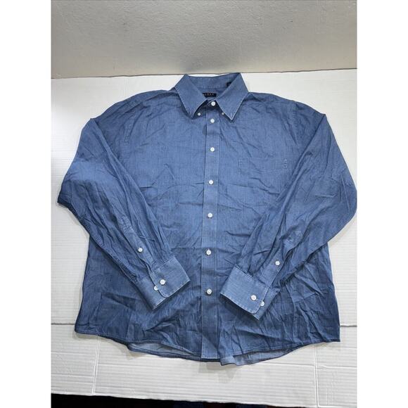 Lauren Ralph Lauren Sz L Navy Button Down Shirt Soft Washed Stretch Flex Casual - Picture 1 of 11